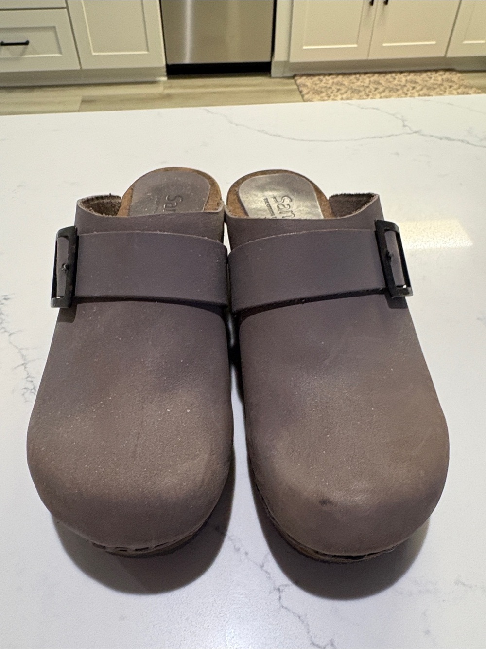 Sanita Brown Leather Clogs with Buckle - Picture 2 of 6
